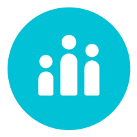 teal circle logo with three stick figures inside