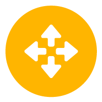 Icon: Arrows pointing North, East, West and South on yellow background