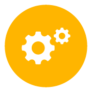 yellow icon with two gears inside the circle