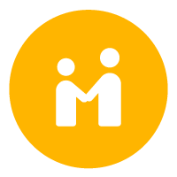 yellow circle icon with two people shaking hands