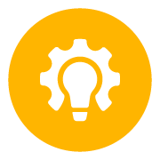 Icon: Lightbulb in gear on yellow background