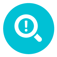 teal circle icon with a magnifying glass inside