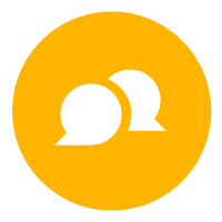 yellow circle icon with two conversation bubbles inside