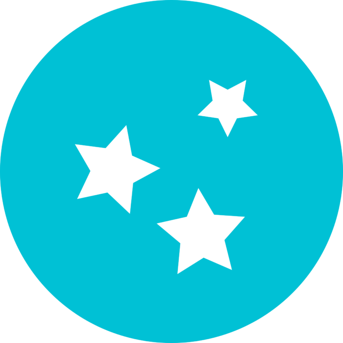 teal circle icon with 3 stars inside
