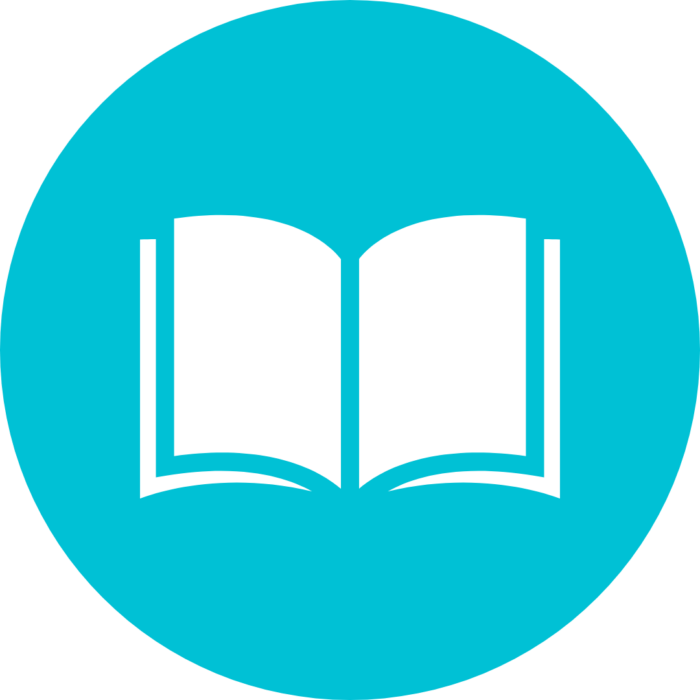 teal circle icon with open book inside