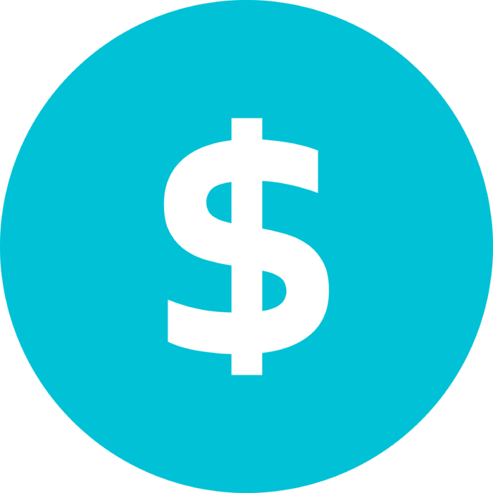 blue circle icon with white dollar sign inside